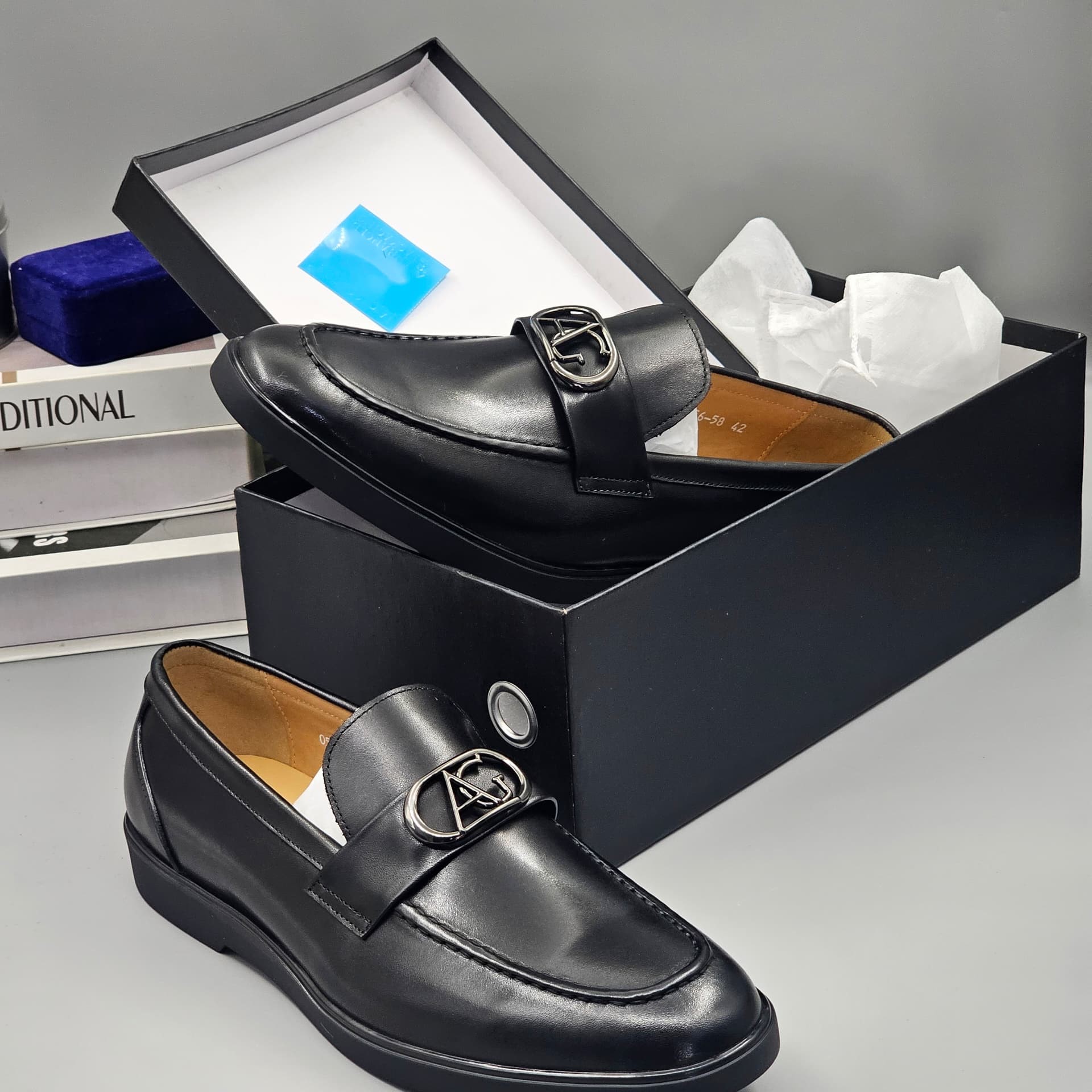 AG Classic Black Plain Leather Loafer Shoe