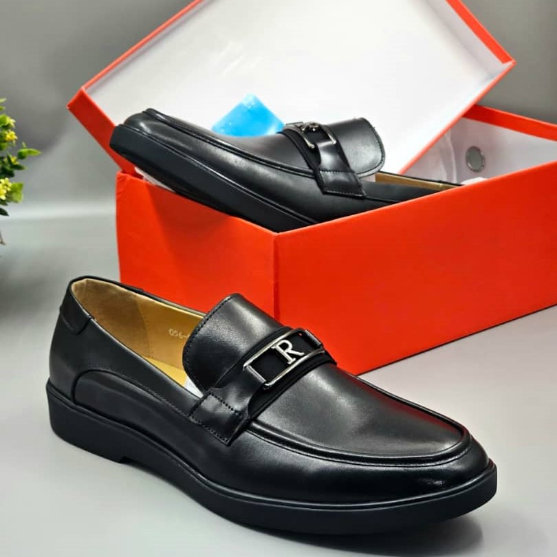 AG Black Polished Leather Loafer Shoe