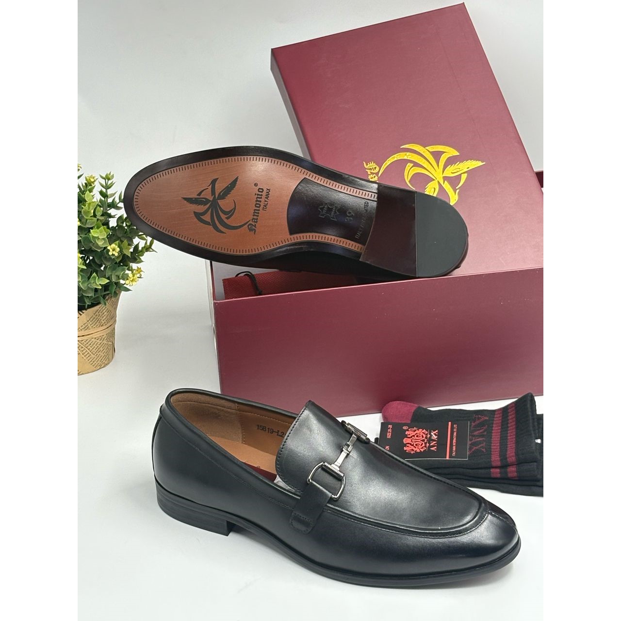 Damonio Horsebit Leather Loafer Shoe-Black