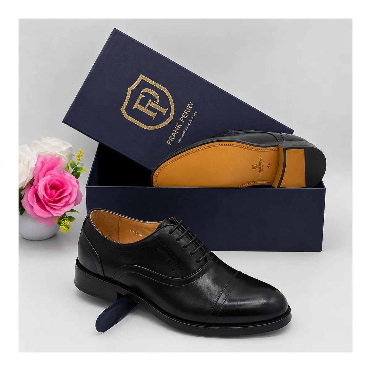 Frank Perry Classic Black Cap-Toe Oxford Shoes