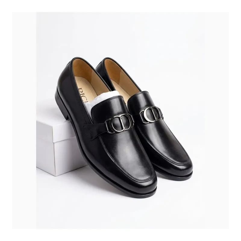 Men's Black Formal Loafers with Silver Buckle Detail