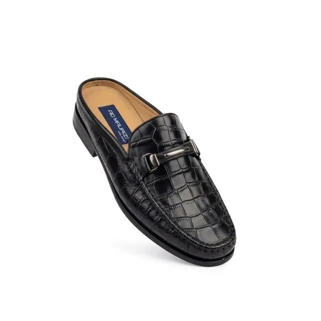 AD MAURITZ Men’s Croc-Embossed Leather Loafers – Black