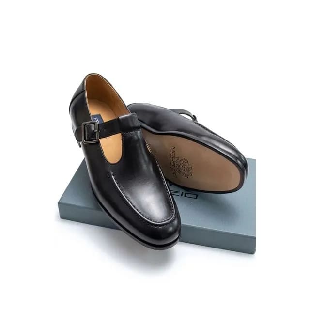 Men’s Black Leather Monk Strap Loafers – Buckle Formal Shoes