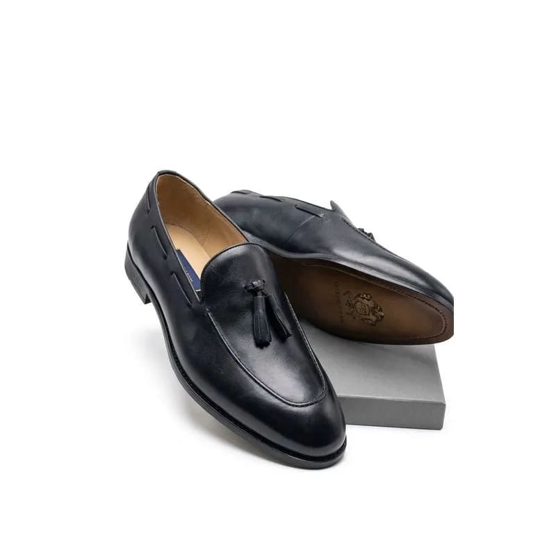 Men’s Black Leather Tassel Loafers – Formal Slip-On Shoes