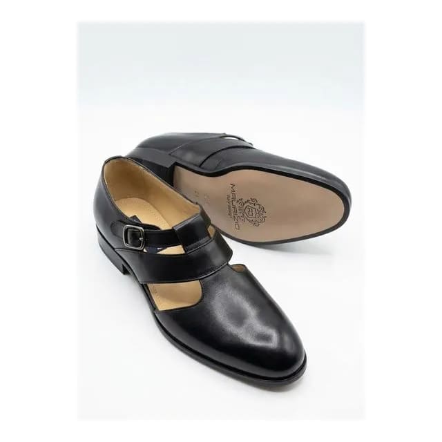 Men’s Black Leather Cut-Out Monk Strap Shoes – Buckle Formal Shoes