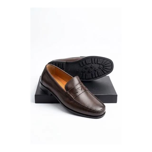 Men’s Dark Brown Leather Penny Loafers – Formal Slip-On Shoes