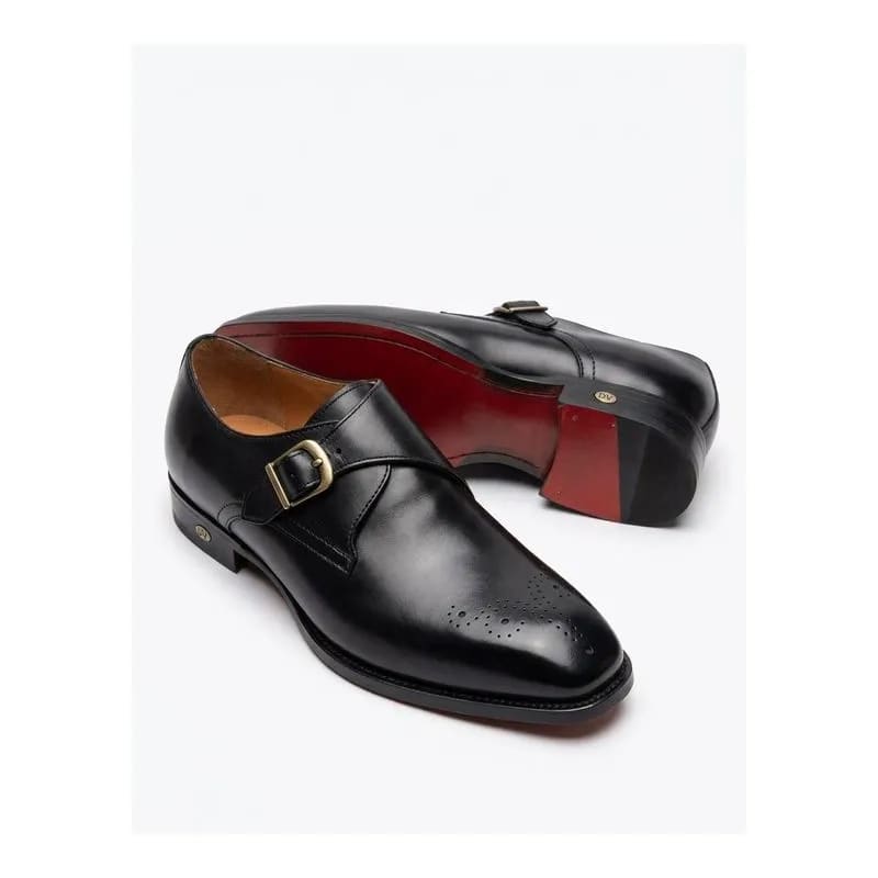 Men’s Black Leather Single Monk Strap Shoes – Brogue Formal Shoes