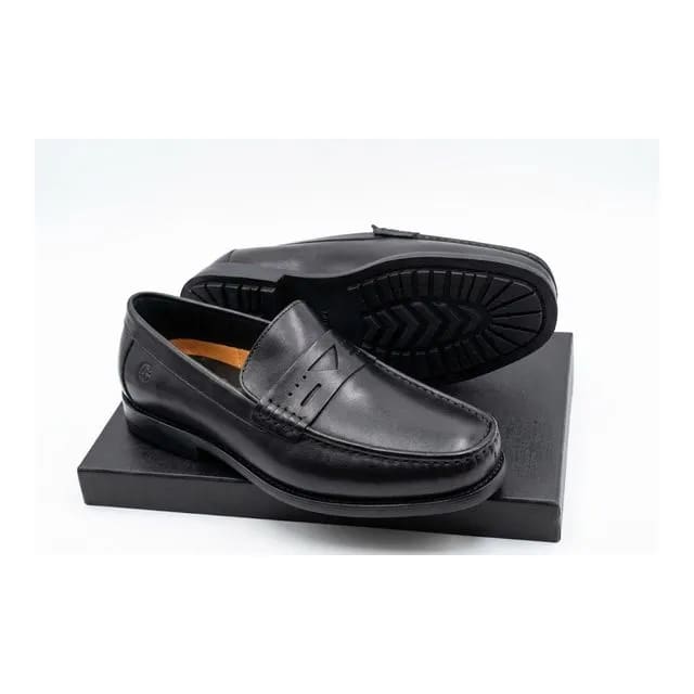 Men’s Black Leather Penny Loafers – Slip-On Formal Shoes